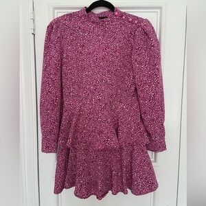 NWT Who What Where Pink Animal Print Long Sleeve Mock Neck A-Line Dress Barbie